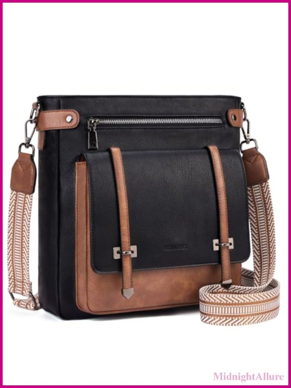 Vegan Leather Crossbody Bag Multi Pocket Purse Adjustable Strap